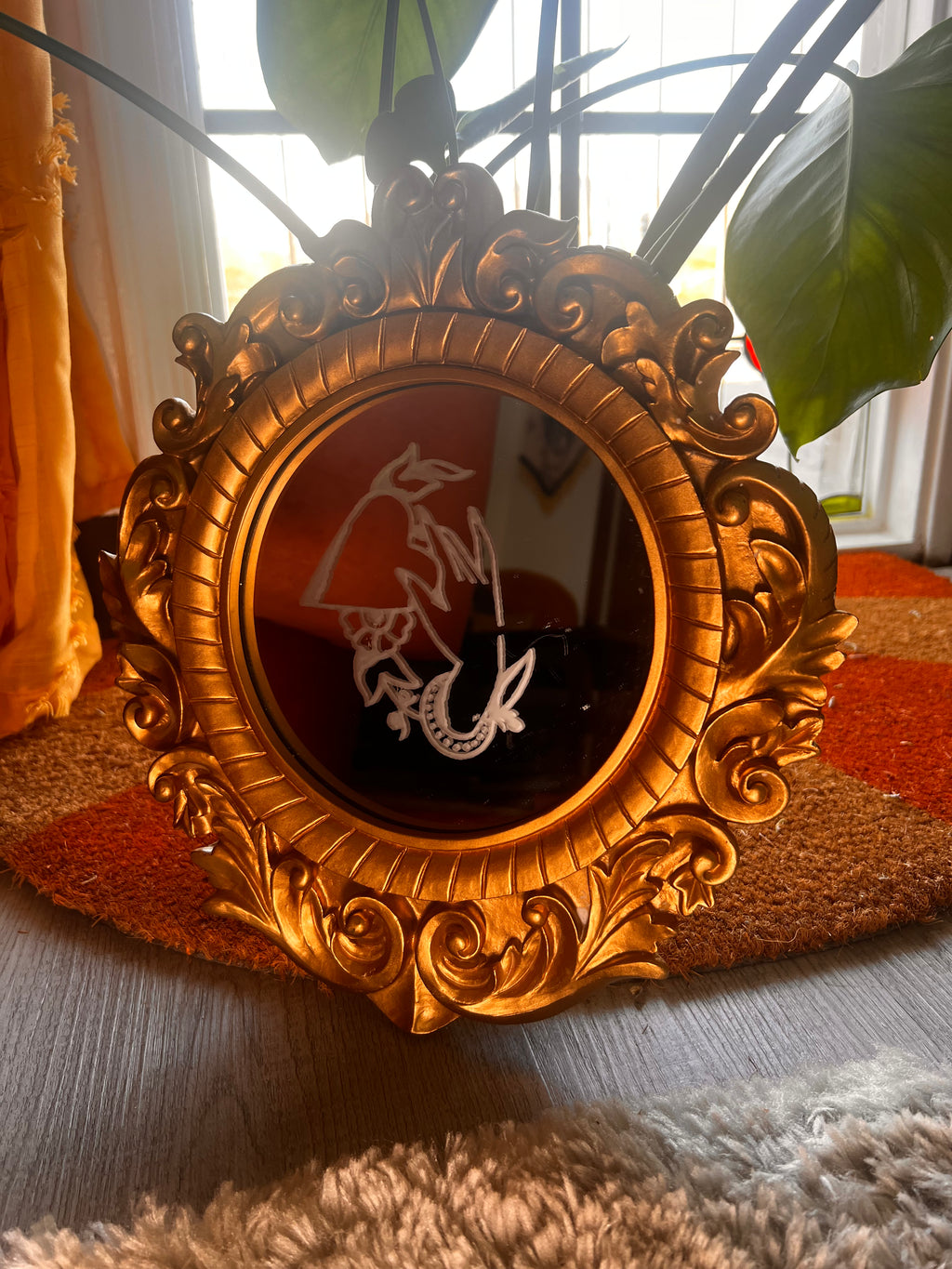 Etched glass mirror