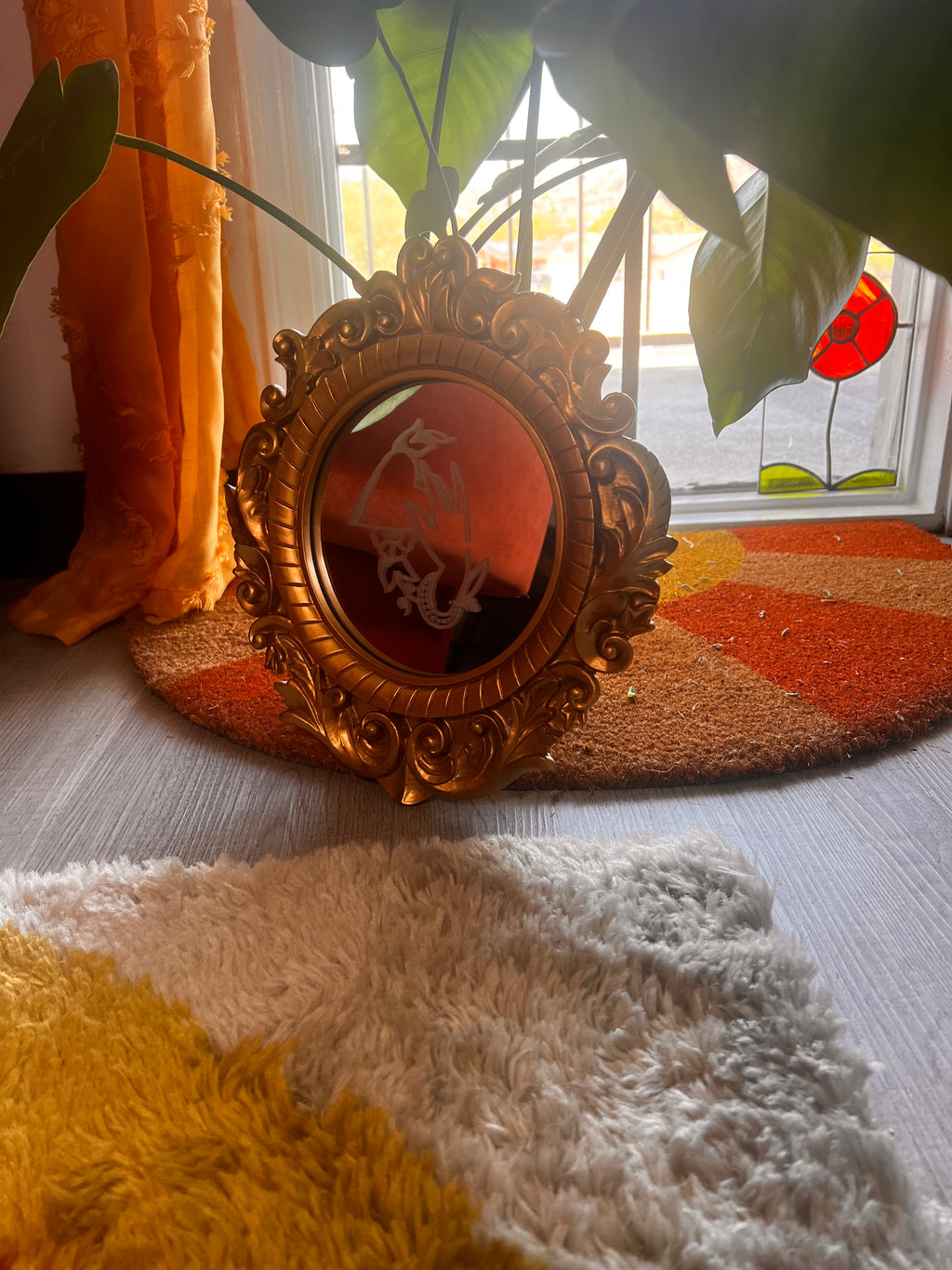 Etched glass mirror